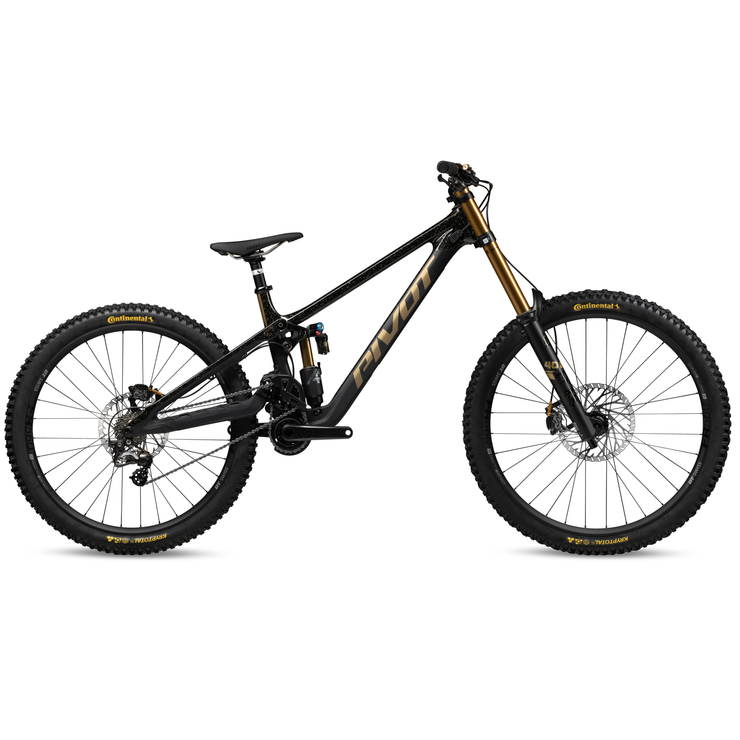 2025 Pivot Phoenix V5 Pro Saint — Mixed Alloy Wheels, black/ gold, full view.