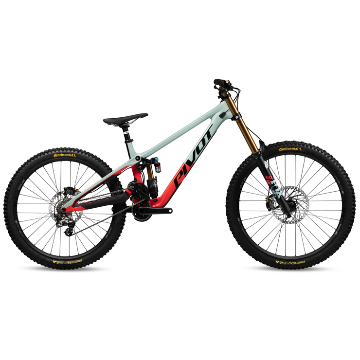 2025 Pivot Phoenix V5 Pro Saint — Mixed Alloy Wheels, mint/ red, full view.