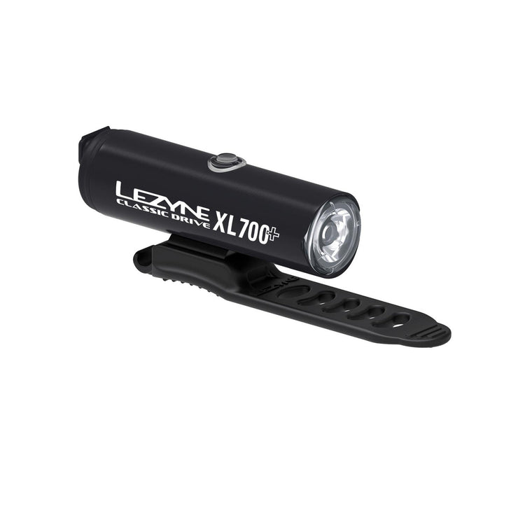 Lezyne Classic Drive XL 700+ Front Light, full view with strap open.