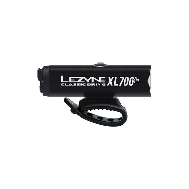 Lezyne Classic Drive XL 700+ Front Light, side view with strap closed.