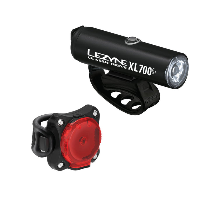 Lezyne Classic Drive XL 700+ / Zecto Drive 200+ Pair Light Set, full view.