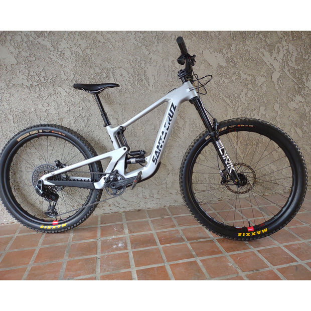 2024 Santa Cruz Heckler SL 1 CC MX X0 AXS RSV Mixed Wheels, matte silver, DEMO, full view.