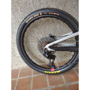 2024 Santa Cruz Heckler SL 1 CC MX X0 AXS RSV Mixed Wheels, matte silver, DEMO, rear derailleur view.