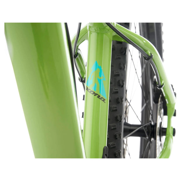 2023 Kona Honzo, gloss kiwi green, seat tube view.