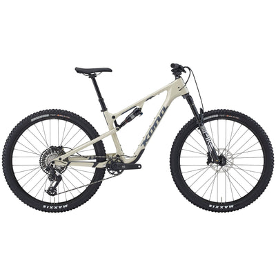 Kona Hei Hei CR, Gloss Bone w/ Charcoal Decals, full view.