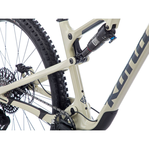 Kona Hei Hei CR, Gloss Bone w/ Charcoal Decals, seat tube view.