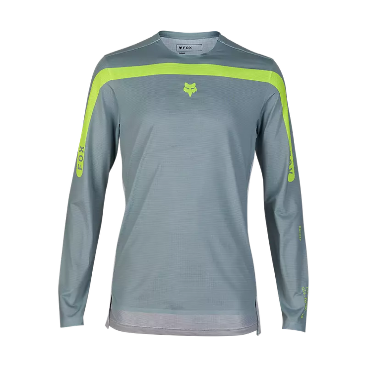 Fox Flexair Aviation Long Sleeve Race Jersey, gunmetal grey, front view.