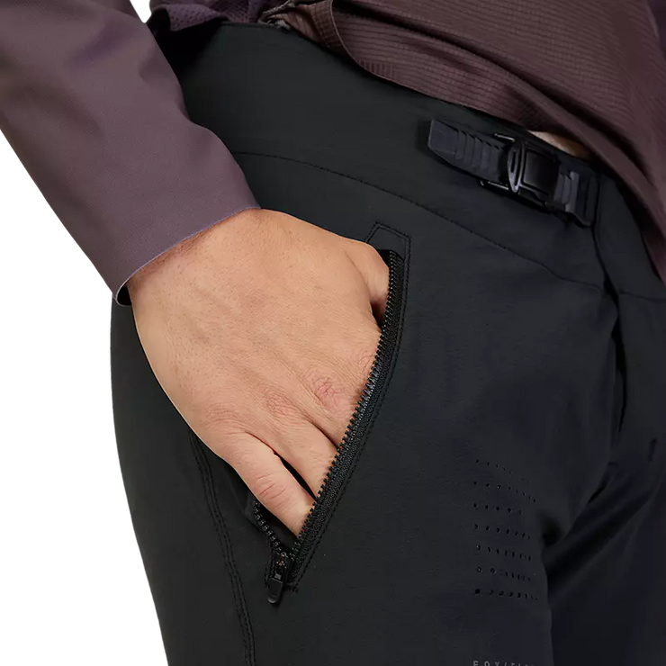 Fox Men's Flexair Pant, black, right pocket view with hand in pocket.