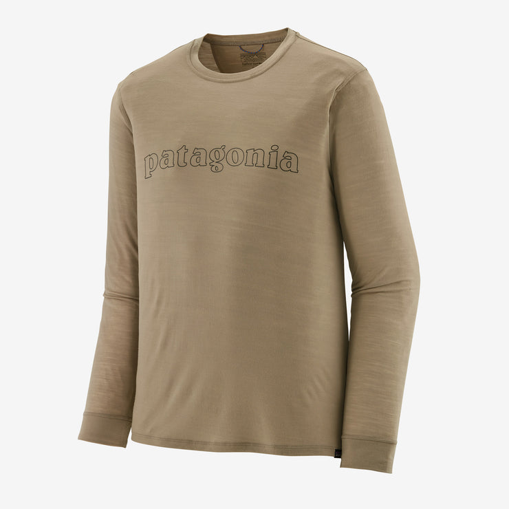 Patagonia Men's Long-Sleeved Capilene® Cool Merino Blend Shirt, seabird grey, front view.