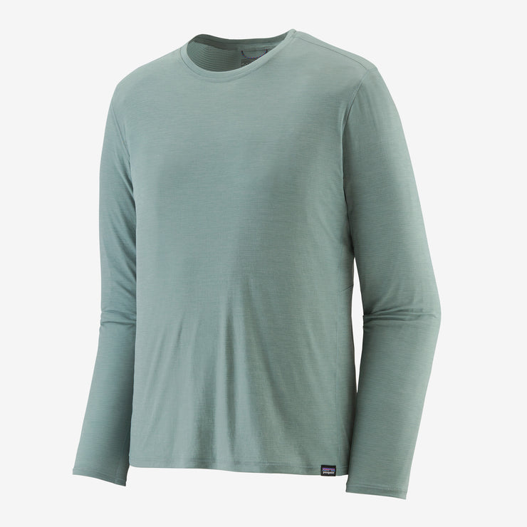 00 Patagonia Men's Long-Sleeve Capilene Cool Lightweight Shirt, light blue X-Dye, full view.