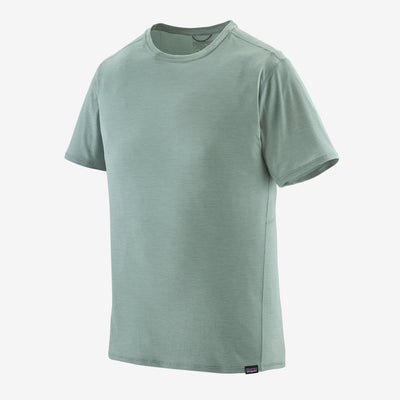 Patagonia Men's Short-Sleeve Capilene Cool Lightweight Shirt, light blue X-dye, full view.