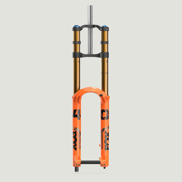 Fox 40 K Float Factory Series Orange Mountain Bike Fork - 29, 203mm, Grip X2, HSC, LSC, HSR, LSR, front view.