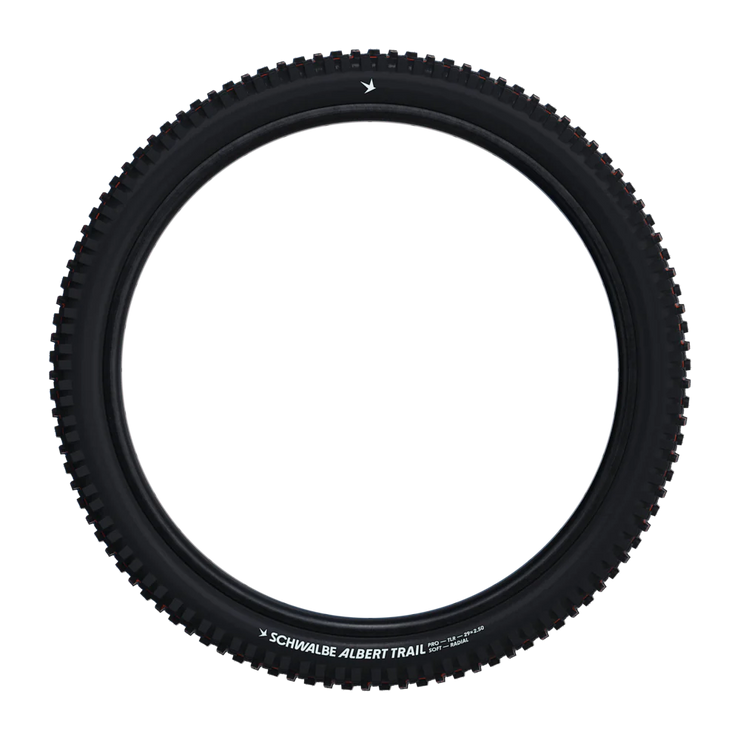 Schwalbe Albert Trail Pro E50 Radial Tire 29" x 2.5", Addix Ultra Soft, side view.