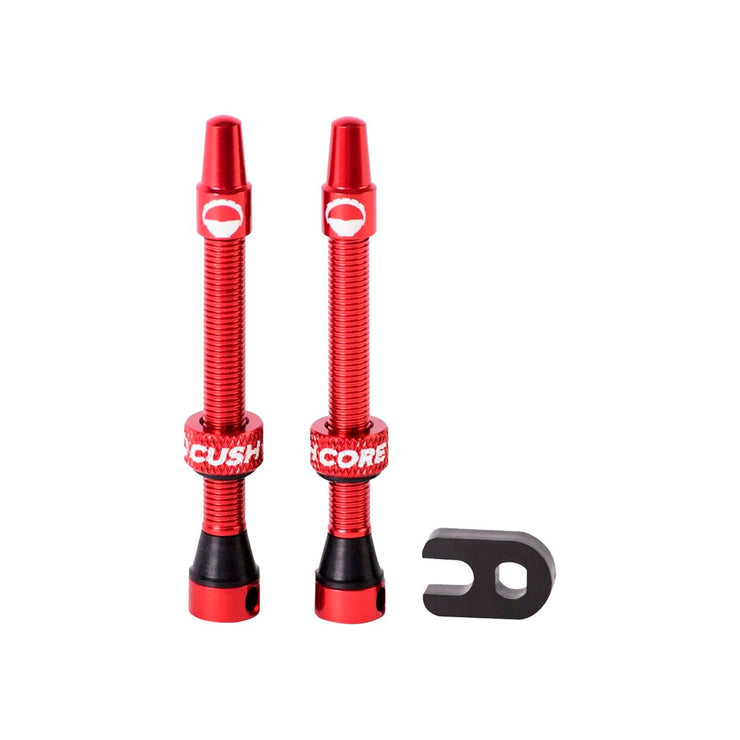 CushCore Tubeless Presta Valve Set - 44mm Red, full view.