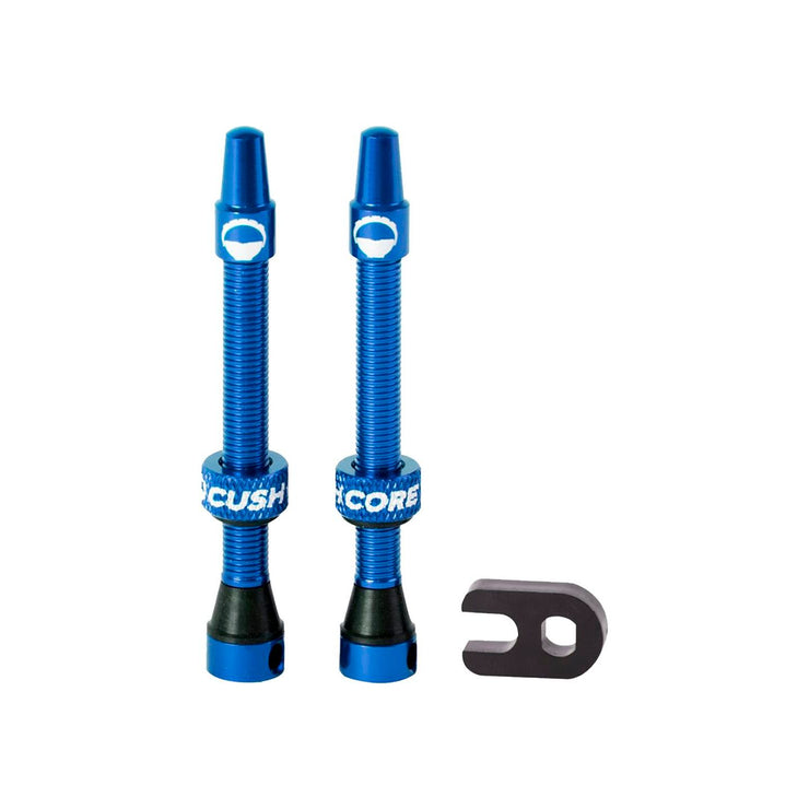 CushCore Tubeless Presta Valve Set - 55mm Blue, full view.