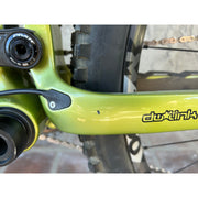 2022 Pivot Switchblade 29 RIDE SLX/XT DEMO bike, electric lime, chainstay view.