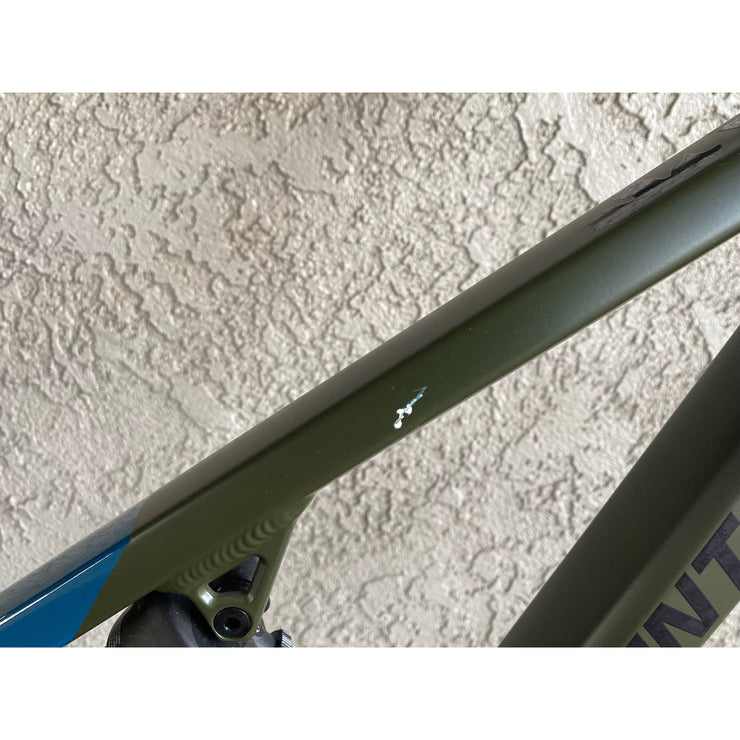 2022 Rocky Mountain Instinct A10, blue/green, *BLEM*, top tube view.