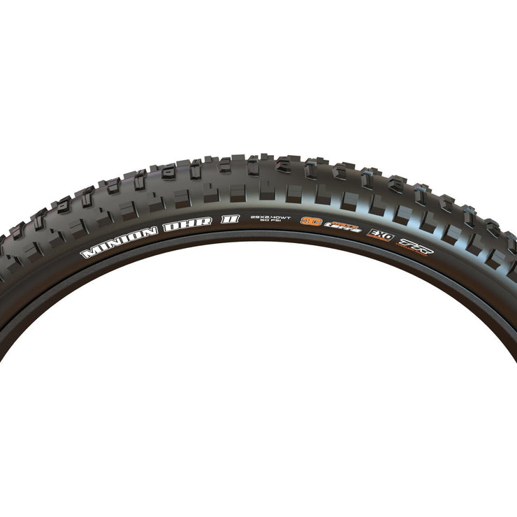   Maxxis Minion DHR II, 29 X 2.5WT, 3CT/EXO+/TR Mountain Bike Tire, side view.