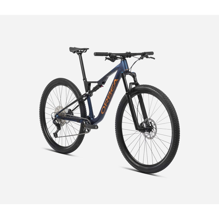 2024 Orbea Oiz H20, Moondust Blue-Leo Orange (Matte), fork view.