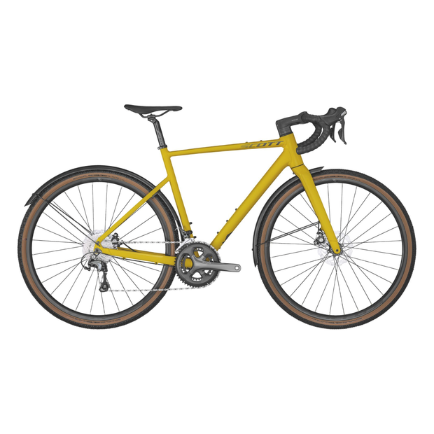 2022 Scott Speedster Gravel 40 EQ, yellow, full view.