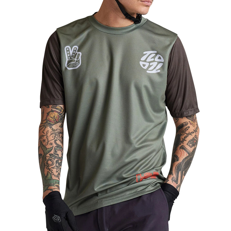 Troy Lee Designs Flowline Short Sleeve Jersey, Flipped Olive, front view.