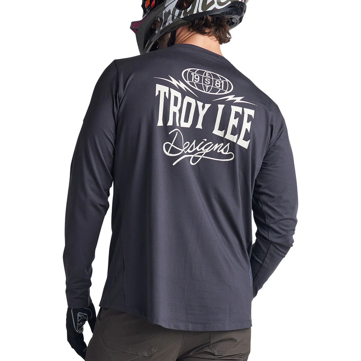 Troy Lee Designs Ruckus Long Sleeve Ride Tee, bolts carbon, back view.