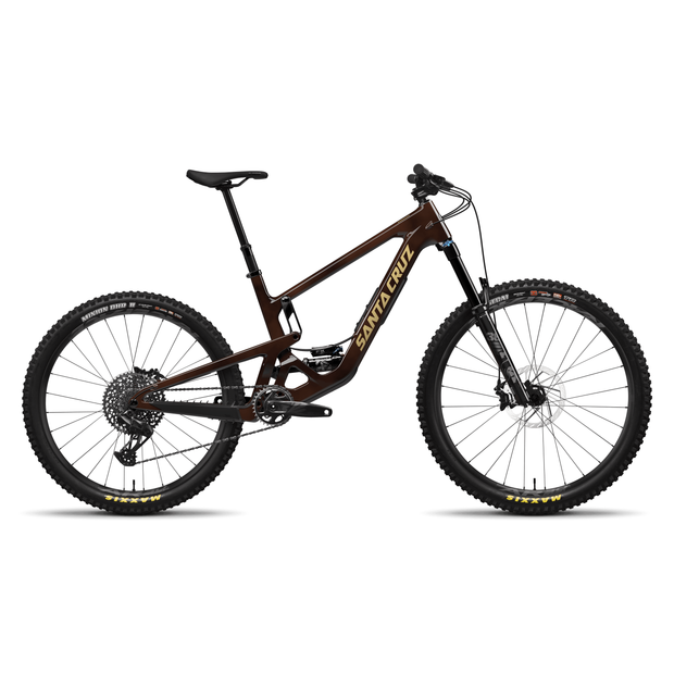 2025 Santa Cruz Bronson 5 C MX Medium Translucent Root Beer, full view.