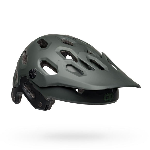 Bell Super 3R MIPS Helmet, matte green, angled left side view without chin bar.