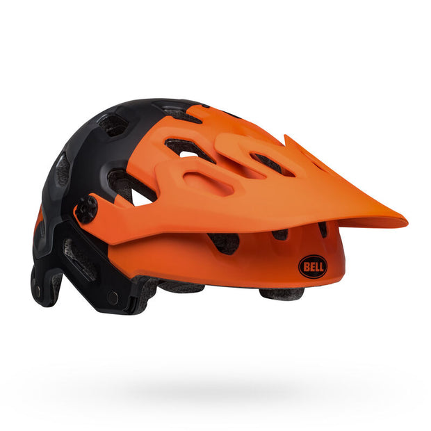 Bell Super 3R MIPS Helmet, matte orange/ black, angled left side view without chin bar.