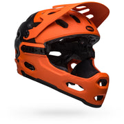 Bell Super 3R MIPS Helmet, matte orange/ black, angled left side view withochin bar.