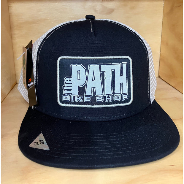 path logo hat, big fit, black/birch, front view