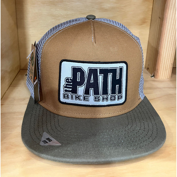 path logo hat, big fit, acorn/olive, front view