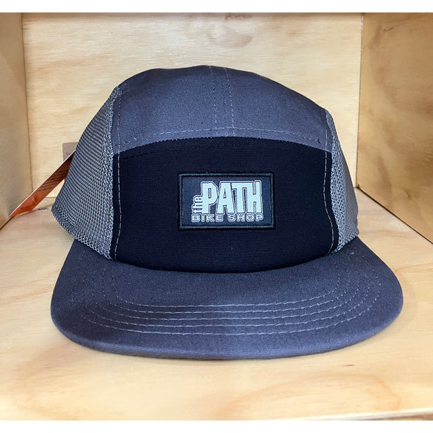 path logo 5-panel canvas/mesh hat, charcoal/black, front view