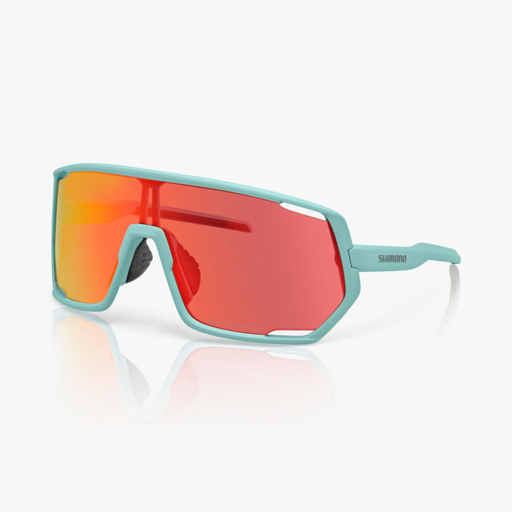 Shimano Technium 2 Sunglasses — Teal Frame / RIDESCAPE Road Lens, full view.