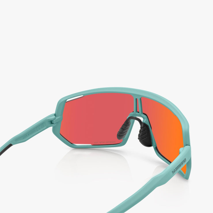 Shimano Technium 2 Sunglasses — Teal Frame / RIDESCAPE Road Lens, inside view.