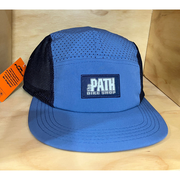 path logo hat, slate blue/navy, front view