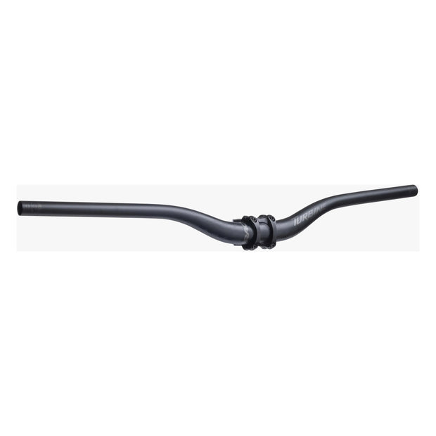 Race Face Turbine Riser Bar 35.0, 35mm Rise, 800mm, stealth, front view with stem.