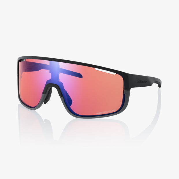 Shimano Pulsar RS Sunglasses, Matte Black Frame With RideScape Off-Road Lens, full view.